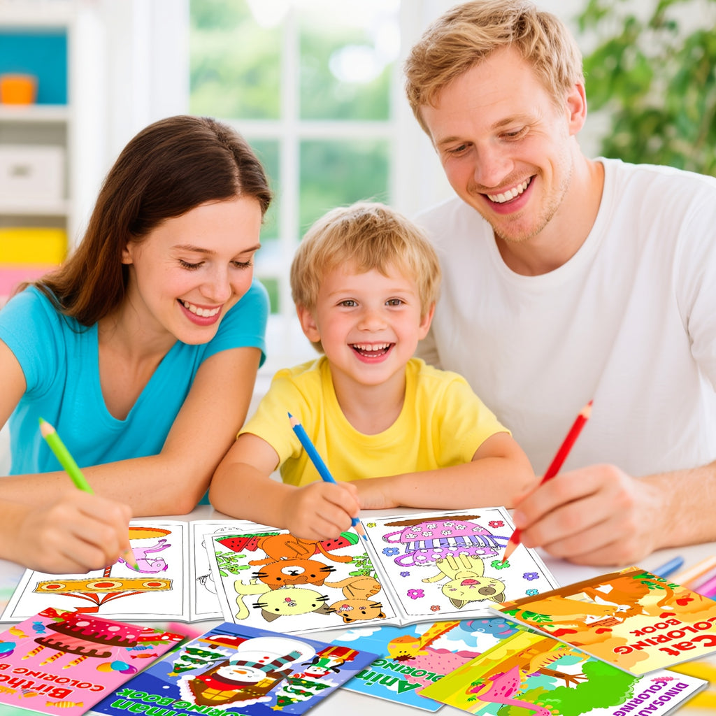 Mini Coloring Books for Kids, 48-Pack Bulk Party Favors with Summer, Christmas and Car Themes for Birthday Goodie Bags and Classroom Coloring Activities