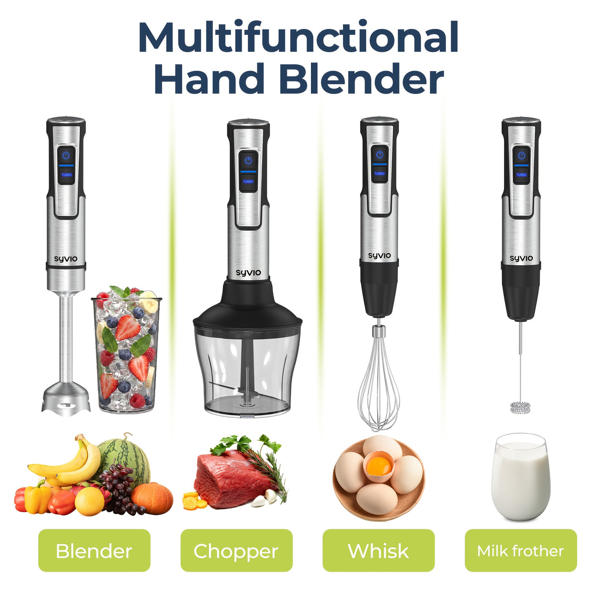 16-Speed Immersion Blender with Listed Max 1000W Motor, Stainless Steel Blade and 5-in-1 or 8-in-1 Model Options for Everyday Home Kitchen Food Preparation
