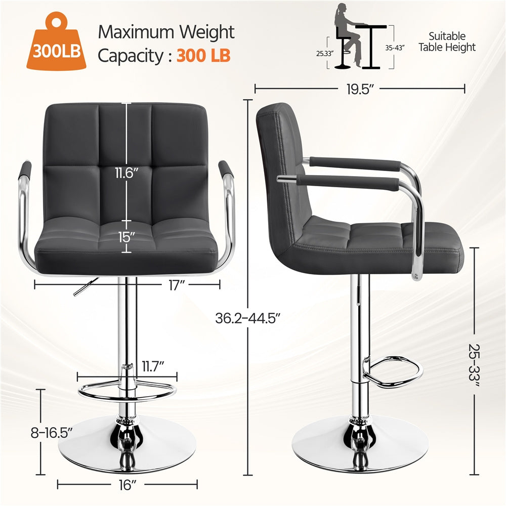 PU Leather Bar Stools Set of 2 by Costoffs, Adjustable Height and 360-Degree Swivel Seats with Backrests, Footrests and Steel Bases for Kitchen Islands