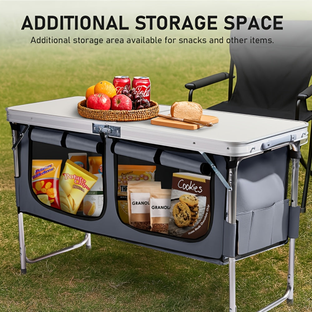 Camping Folding Table with Storage by Bonnlo, 4ft Adjustable-Height Aluminum Picnic Table in Five Color Options for Backyard BBQs, Patio Dining and Outdoor Gatherings