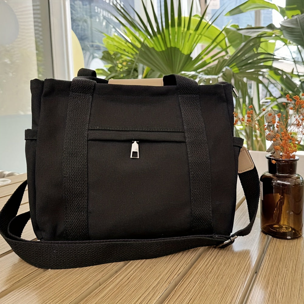 Multi-Pocket Tote Bag for Women with Zippered Main Compartment and Four Inner Slot Pockets, Casual Crossbody Shoulder Handbag in Five Colors for Daily Carry
