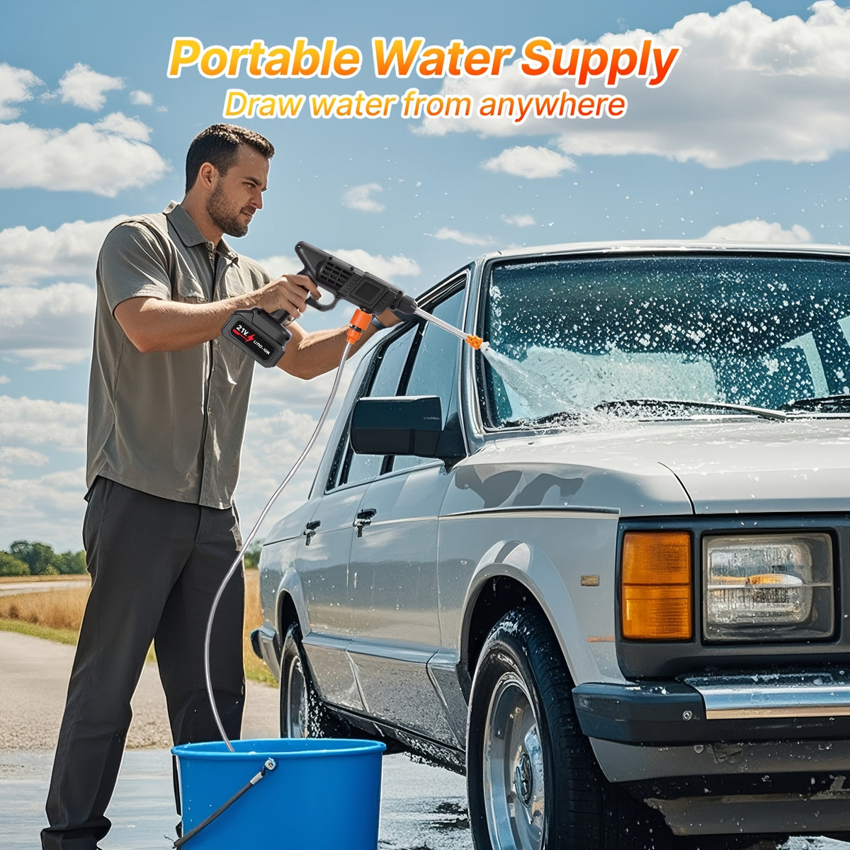 Six-in-One Nozzle Car Washer by LOVEWE, Cordless Rechargeable Cleaning Tool with Listed 300W and 1.3GPM, One or Two Battery and Upgrade Options for Yard Tasks