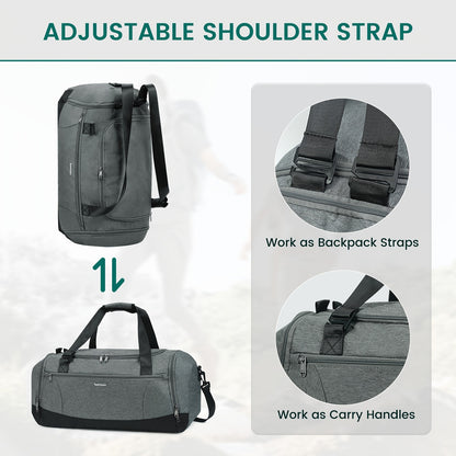 Travel Duffel Bag with Shoe Compartment and Wet Pocket, Adjustable Shoulder Strap and Bottle Holders for Men and Women, Gym and Weekend Trip Carry