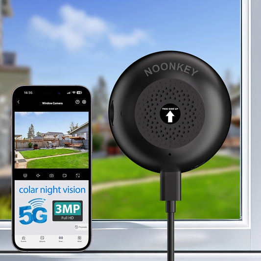 Black Window Monitoring Camera in One-Pack Option with Listed 3MP Imaging, Dual-Band WiFi, Color Night Vision and Person, Pet or Vehicle Detection Alerts
