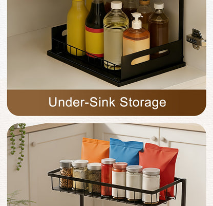 Under Sink Organizer in Black with 2-Tier Slide-Out Storage, Pull-Out Cabinet Shelf for Kitchen and Bathroom Essentials, Single or Two-Pack Options