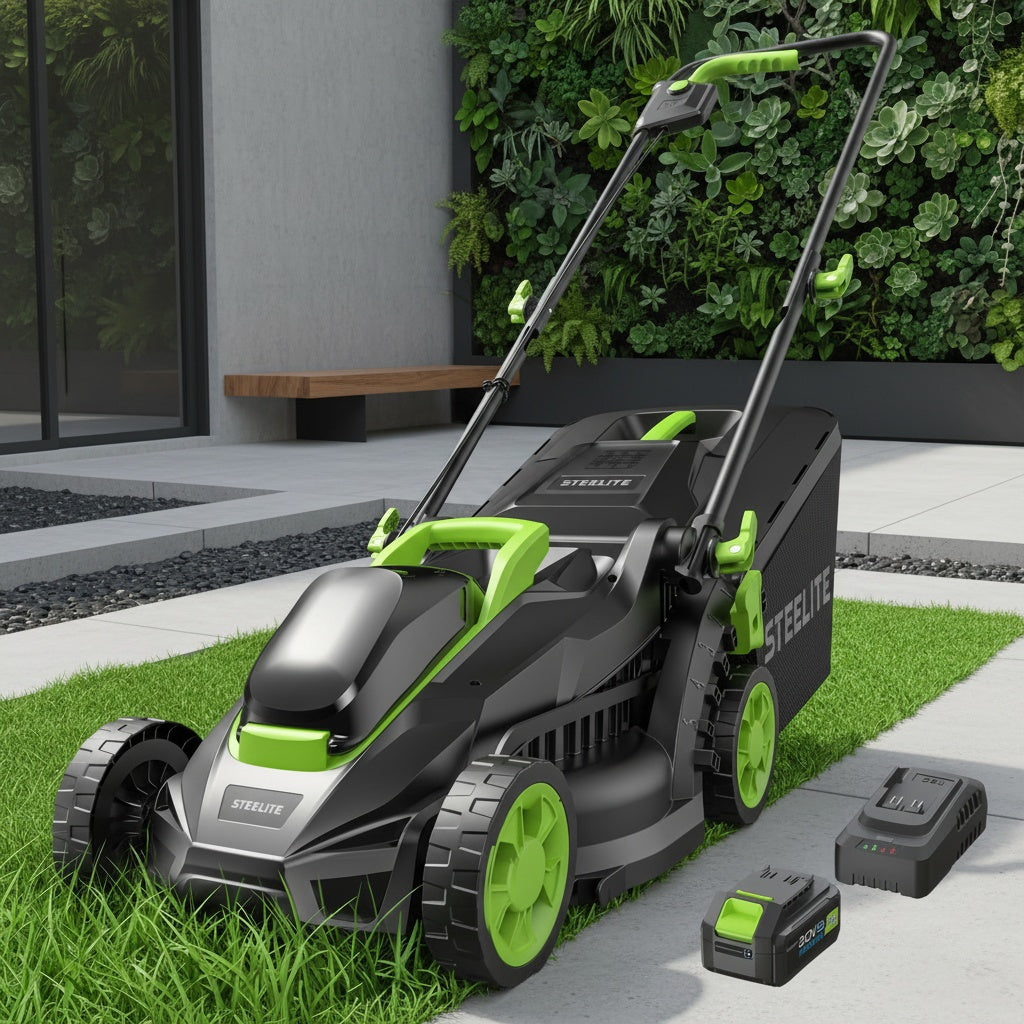 Cordless Lawn Mower by Deli Steelite, 13-Inch 21V Electric Mower with Brushless Motor, One or Two Batteries and Charger for Home Yard Care