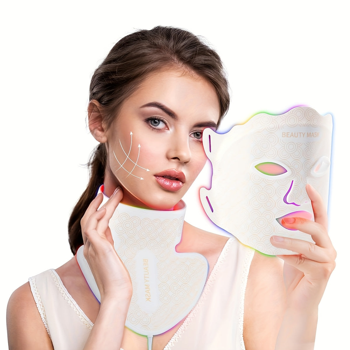 Soft Silicone LED Red Light Mask with Remote Color, Brightness and Time Controls, Listed 650nm and 850nm Wavelengths for Face, Neck and Chest Beauty Routines