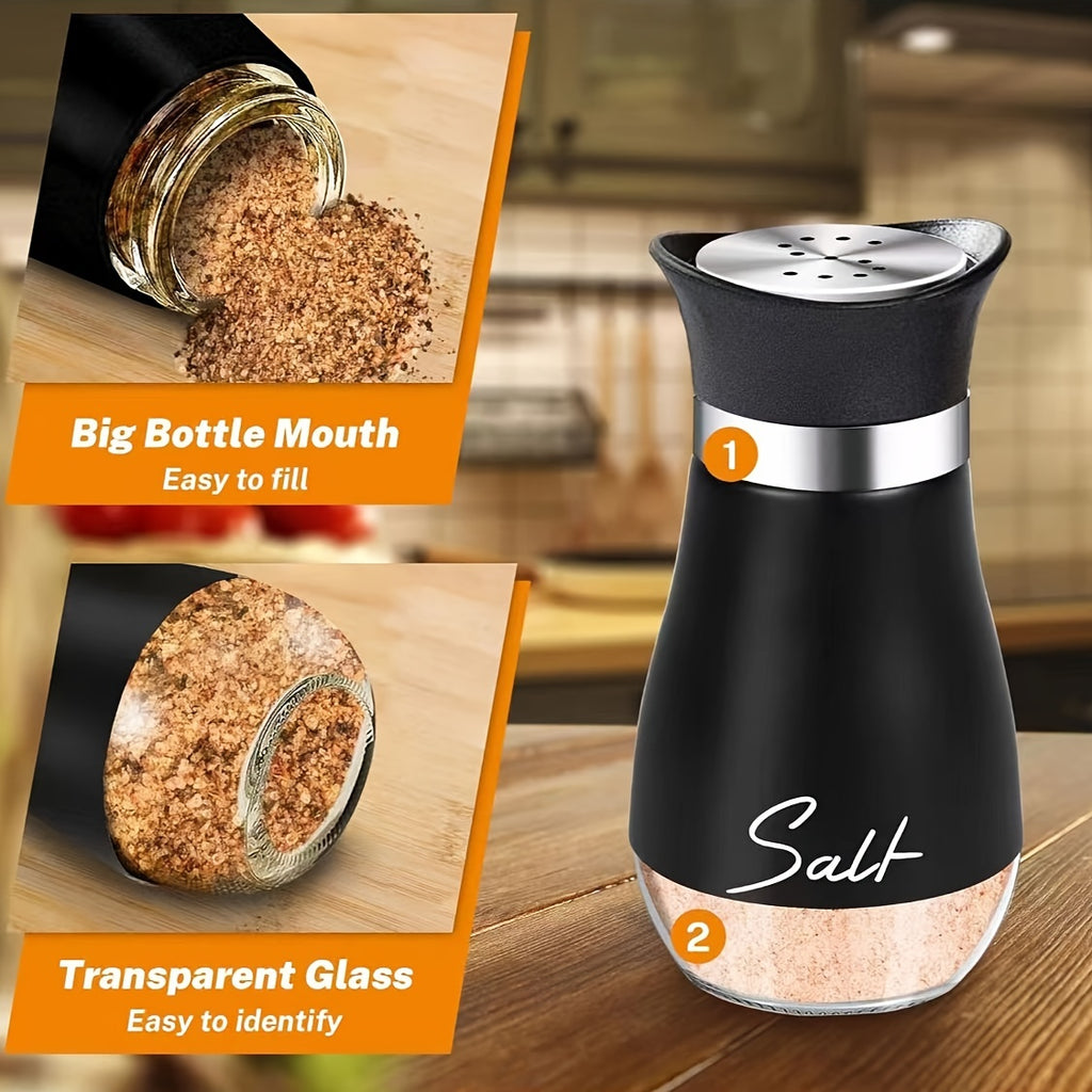 Salt and Pepper Shakers with Glass Bottoms and Stainless Steel Lids, Nine Color Set Options for Everyday Table Seasoning, Kitchen Dining, RV Meals and Barbecues