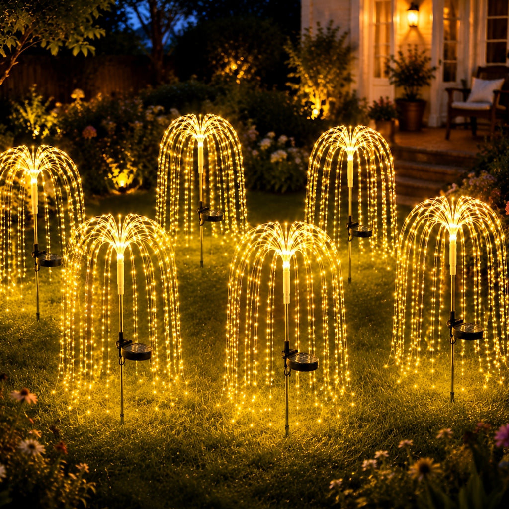 Solar Willow Branch Lights, 2-Piece LED Garden Decor with 100 LEDs and 8 Twinkling Modes for Patios, Courtyards, Pathways, Weddings and Holiday Displays