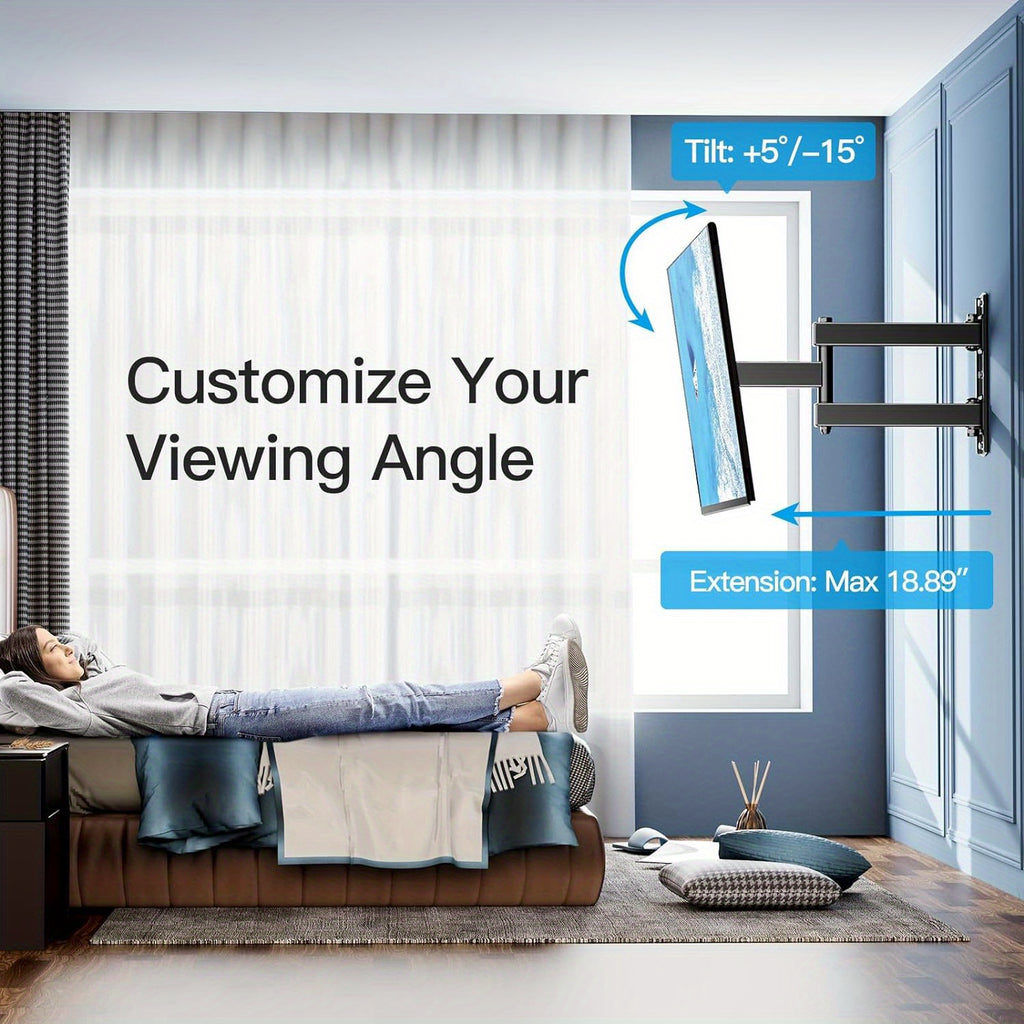 Full Motion TV Wall Mount in Black with Swivel Extension Arm, Tilt and Leveling, 26–55 or 26–60 Inch Options, Listed Maximum VESA 400 x 400mm