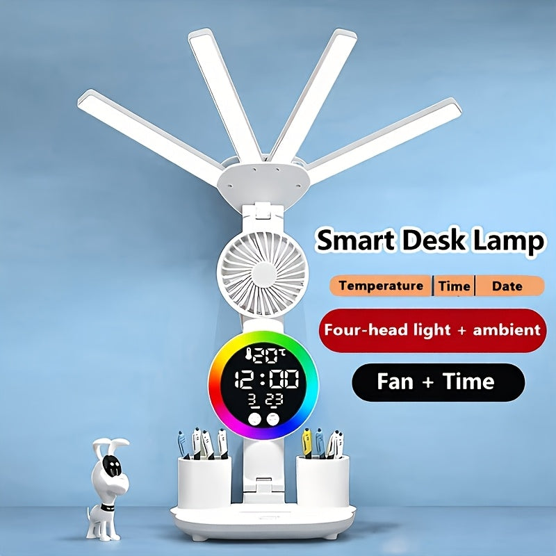 LED Desk Lamp with Built-In Fan, Touch Dimming and Night Light, Listed USB Color-Changing Reading Light with Multi-Angle Adjustment and One- or Two-Piece Options