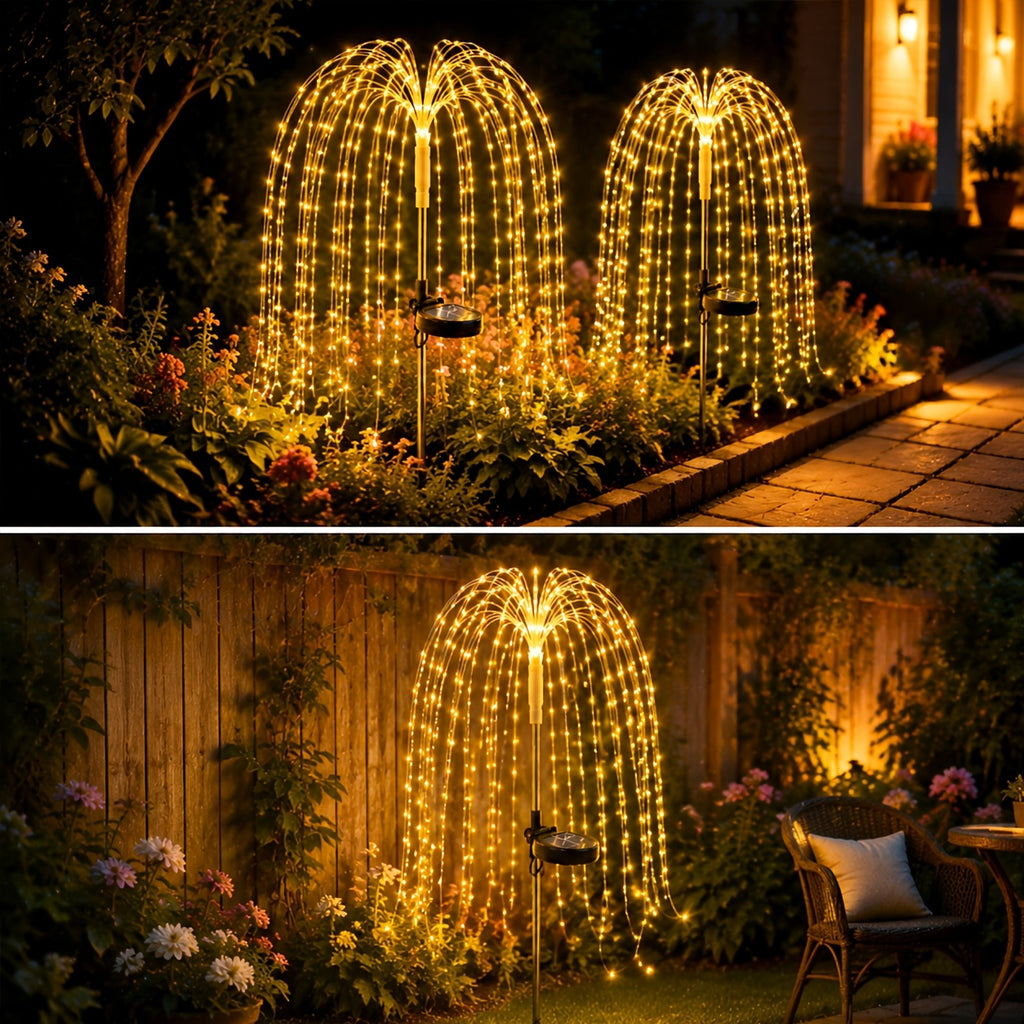 Solar Willow Branch Lights, 2-Piece LED Garden Decor with 100 LEDs and 8 Twinkling Modes for Patios, Courtyards, Pathways, Weddings and Holiday Displays