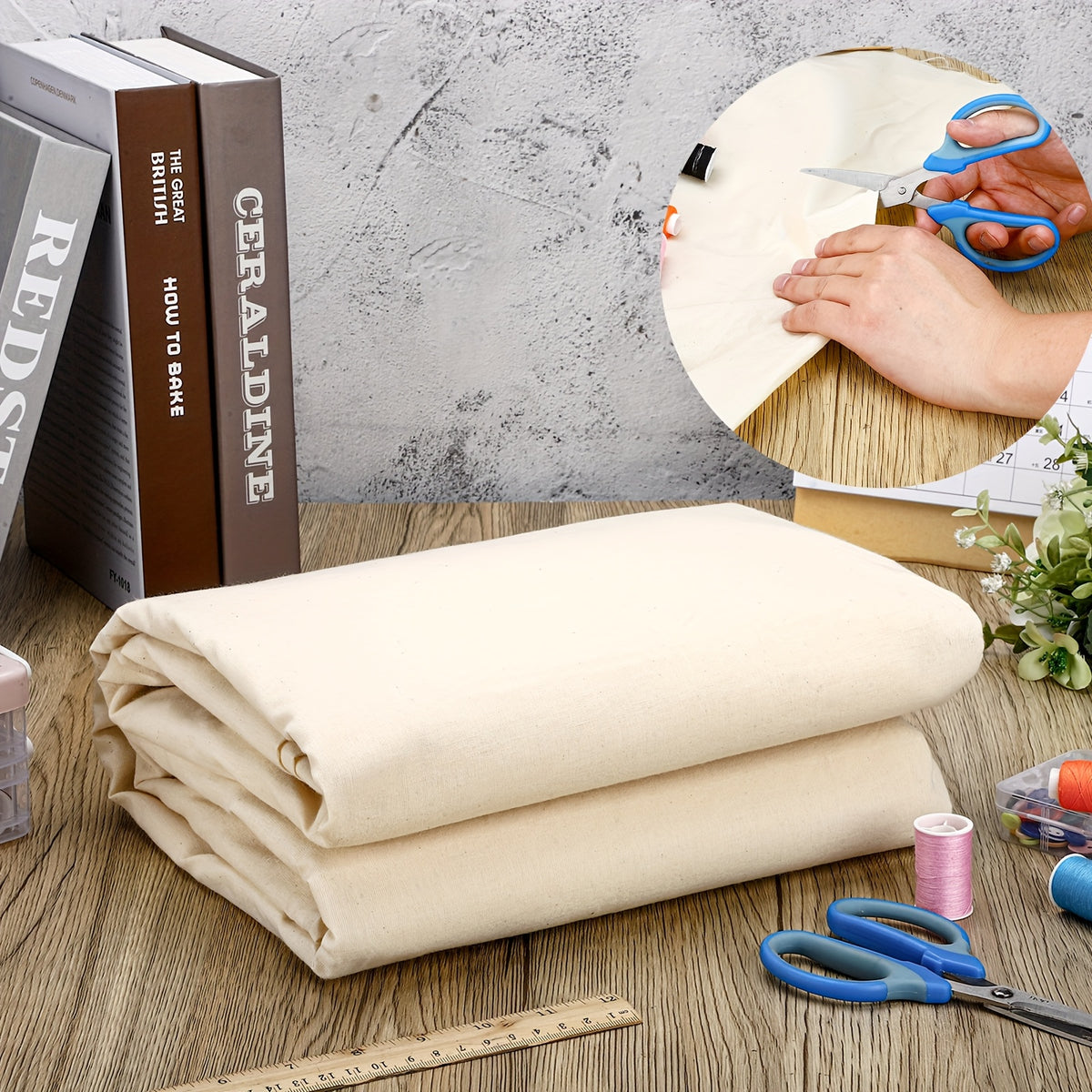 1-Roll 10 Yards X 63 Inches Natural Unbleached/Bleached Cotton Muslin Fabric - Wide Roll Solid Cloth Suitable for Quilting, Sewing, Boho Apparel Making, Backing Material & Fabric for DIY Crafts