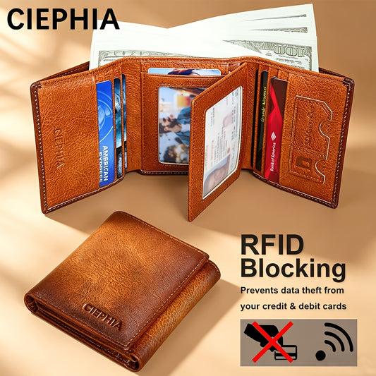 Cowhide Leather Wallet for Men with Listed RFID Blocking Design, Vintage Card and Cash Organizer in Brown, Coffee Brown or Black for Daily Carry and Gift Giving