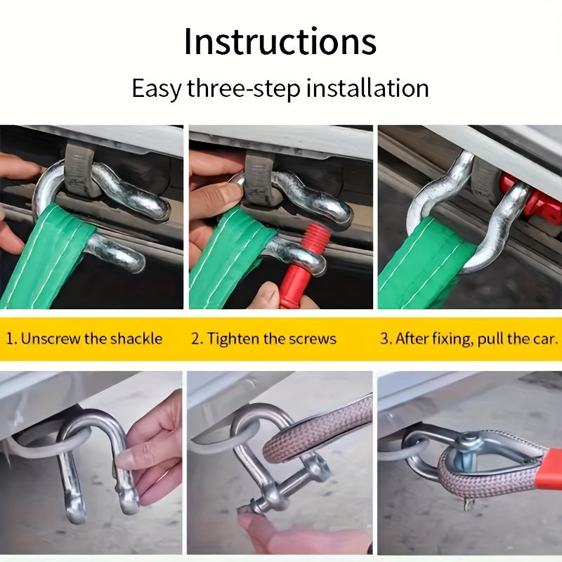 Tow Rope and Steel U-Hook Set with Listed Polyamide Rope and Two Hooks, 16FT Purchase Options for Vehicle Equipment with Load Ratings Requiring Verification