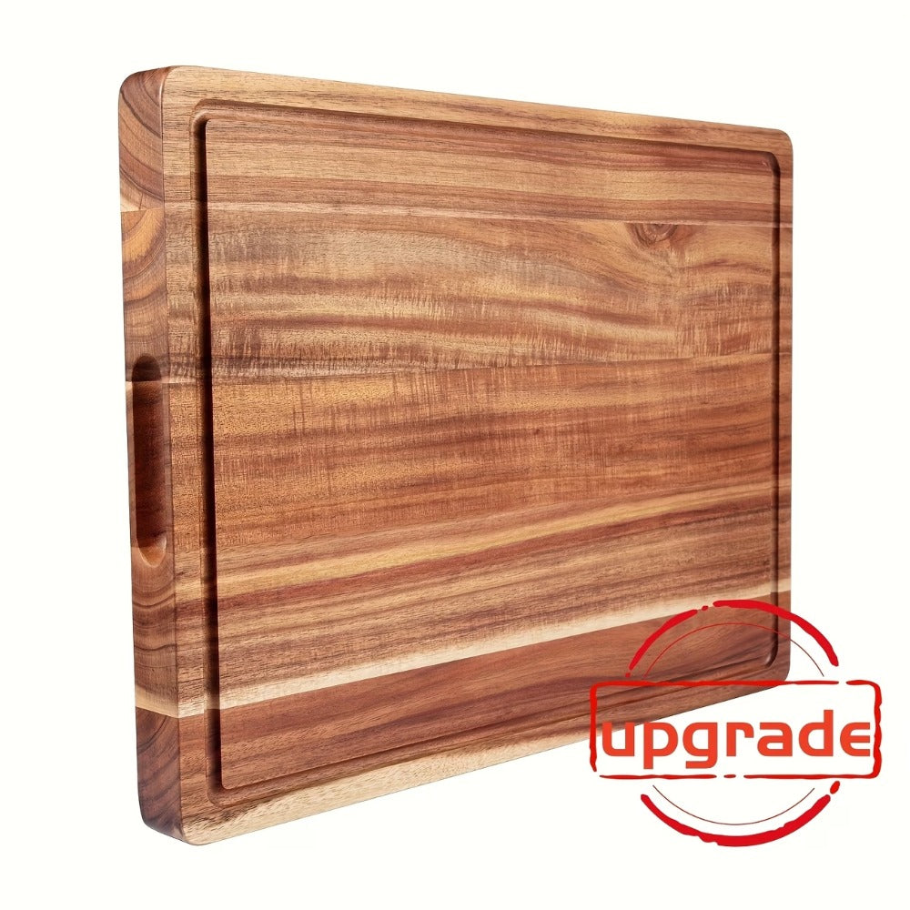 Large Wooden and Bamboo Cutting Board with Listed Juice Trough, Ordinary and Upgrade Size Options for Kitchen Food Preparation, Cheese Serving and Everyday Chopping