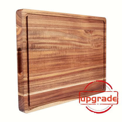 Large Wooden and Bamboo Cutting Board with Listed Juice Trough, Ordinary and Upgrade Size Options for Kitchen Food Preparation, Cheese Serving and Everyday Chopping