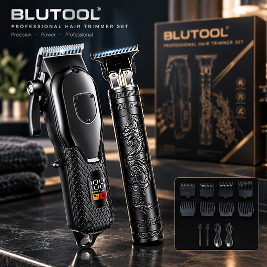 USB Rechargeable Hair Clipper and Trimmer for Men with LCD Display, Cordless Grooming Tool with Black A, Black B and 8-in-1 Gift Box Options