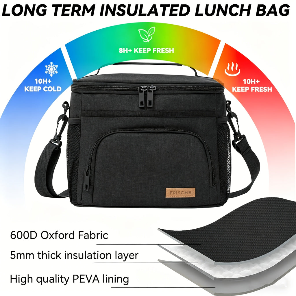 Insulated Lunch Bag with Adjustable Shoulder Strap and Carry Handle for Everyday Meal Transport, Reusable Work Lunch and Picnic Carrier in Three Color Options