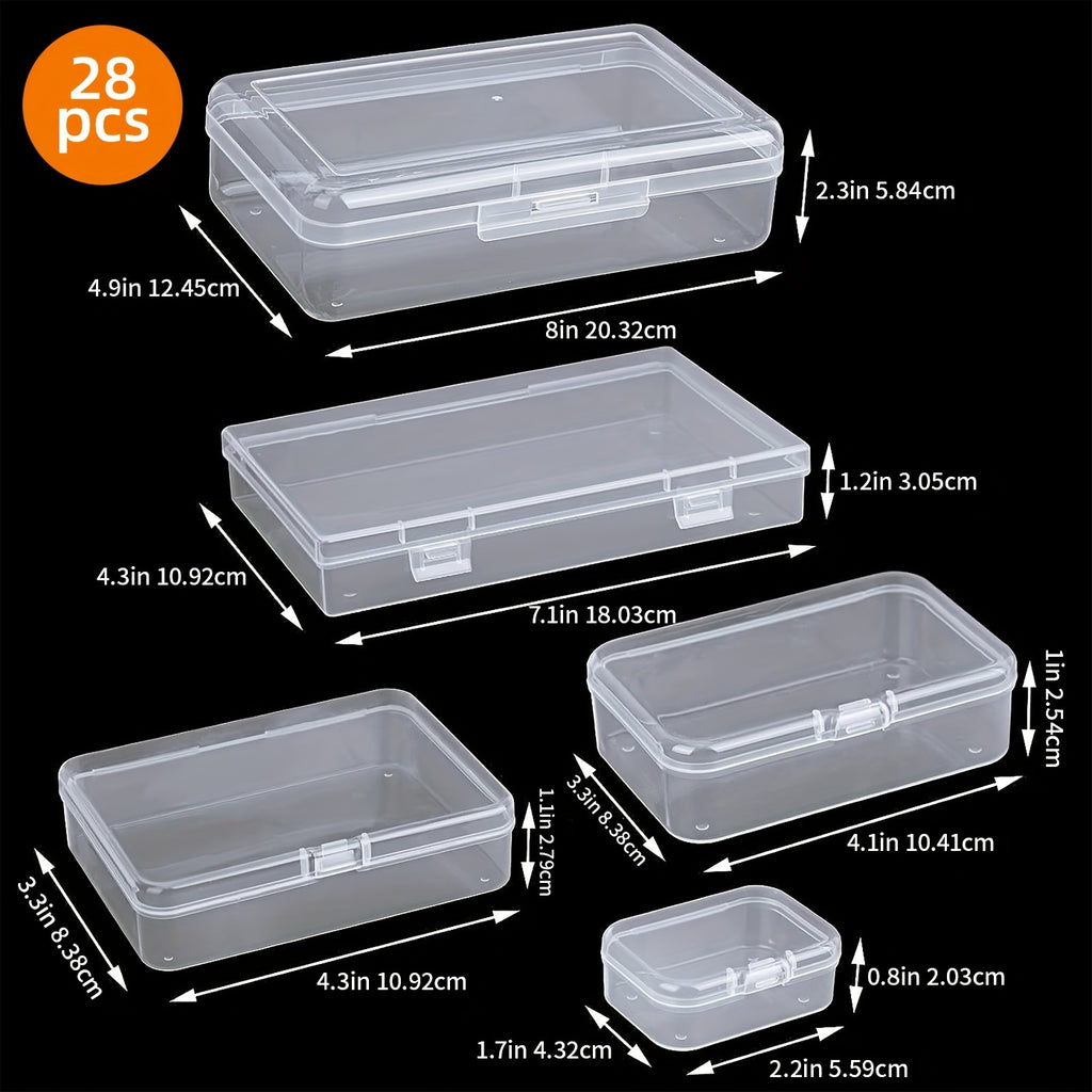 Rectangular Storage Boxes with Lids by TOMNK, Small Plastic Containers in 28 or 56-Piece Options for Beads, Jewelry Findings, Desk Supplies and Craft Sorting
