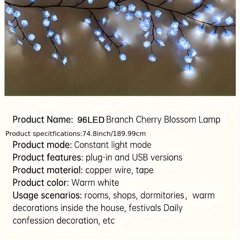 USB-Powered Decorative Fairy Lights by AMill with Cherry Blossom Garland Reference, Dimmable Indoor Lighting and Firework, 96LED, Pink or Butterfly Options