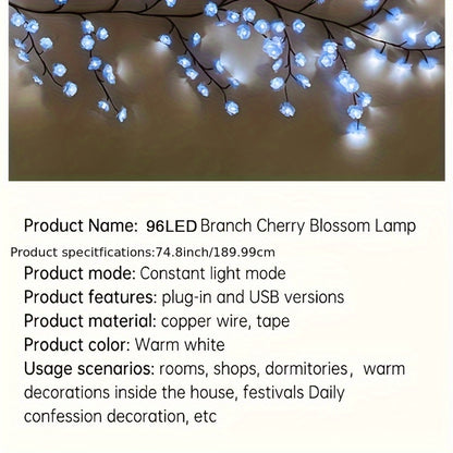 USB-Powered Decorative Fairy Lights by AMill with Cherry Blossom Garland Reference, Dimmable Indoor Lighting and Firework, 96LED, Pink or Butterfly Options