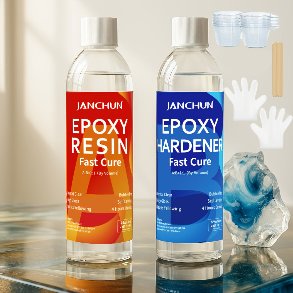 Epoxy Resin Kit by JANCHUN with Clear Gloss Finish and Listed 1:1 Volume Mixing, Four Capacity Options for Decorative Casting, Jewelry and Art Coating Projects