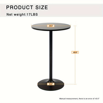 Round Bar Table with Listed 23.5-Inch Diameter Top, Modern Cocktail Furniture in Black or White with Separate Adjustable and Two-Piece Black Options for Small Spaces