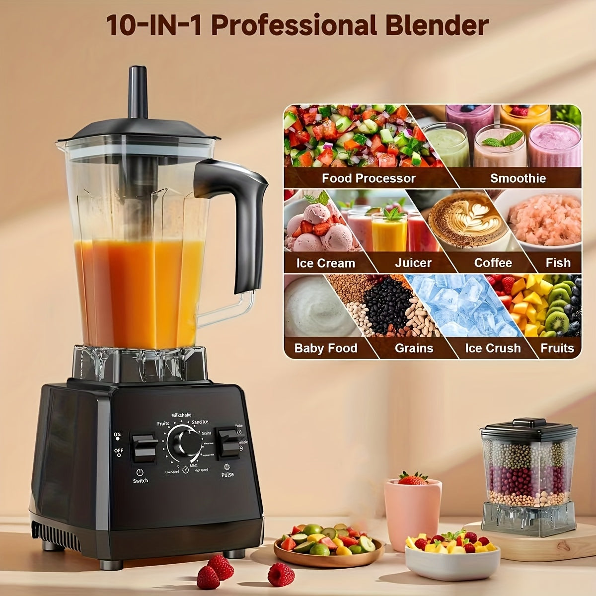 High Speed Blender 2400W, Professional Countertop Blender with 68oz Jar and Extra Container, 25000 RPM Smoothie Blender for Ice, Juices, Soups and Sauces, Kitchen Blender with Tamper