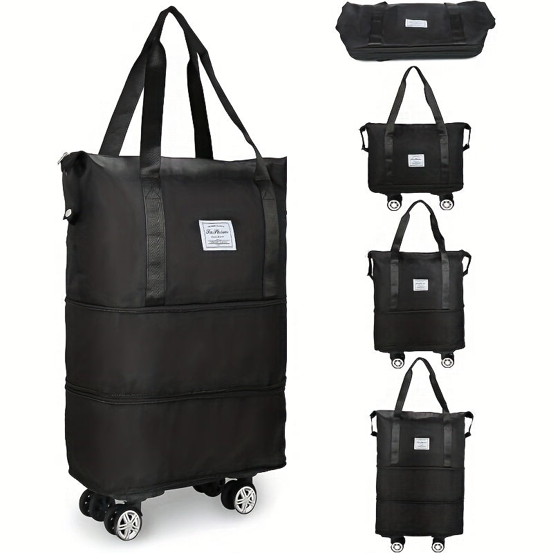 Wheeled Travel Storage Bag with Foldable Nylon Design, One-Piece Blue, Black, Pink or Purple Options for Vacation Clothing Packing and Home Organization