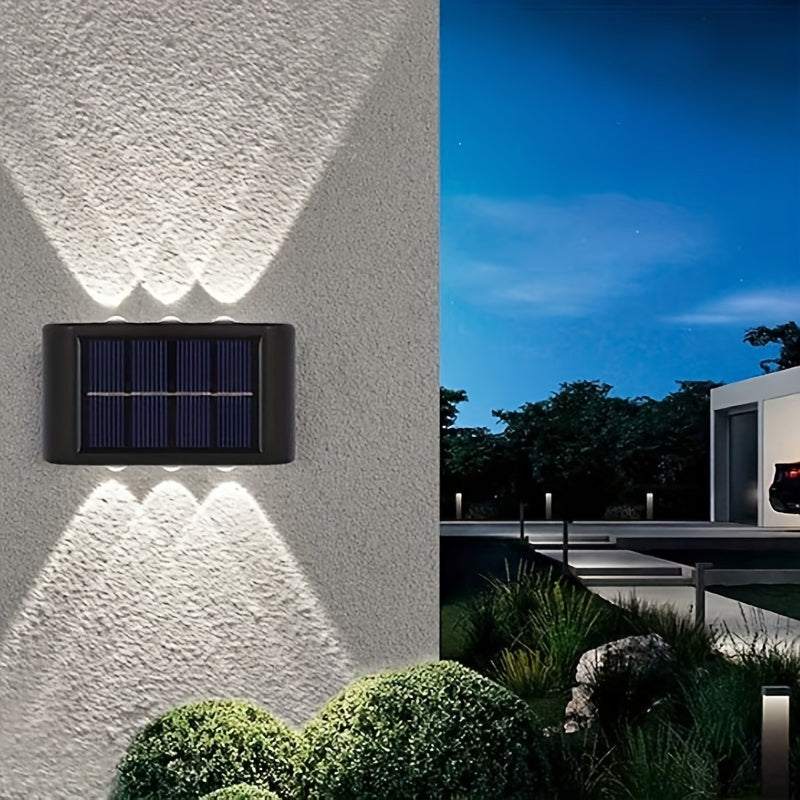 Solar Up and Down Wall Sconces with Listed 6-LED Design, White or Warm Light and 4- or 8-Piece Options for Outdoor Fence, Patio and Garden Decoration