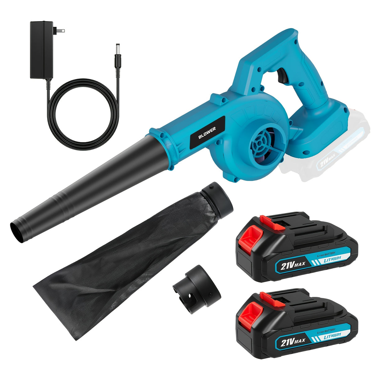 Handheld Leaf Blower and Vacuum 2-in-1 Cordless Cleanup Tool, Listed 21V Blue Model with One- or Two-Battery Kit Options for Yard Leaves and Surface Dust