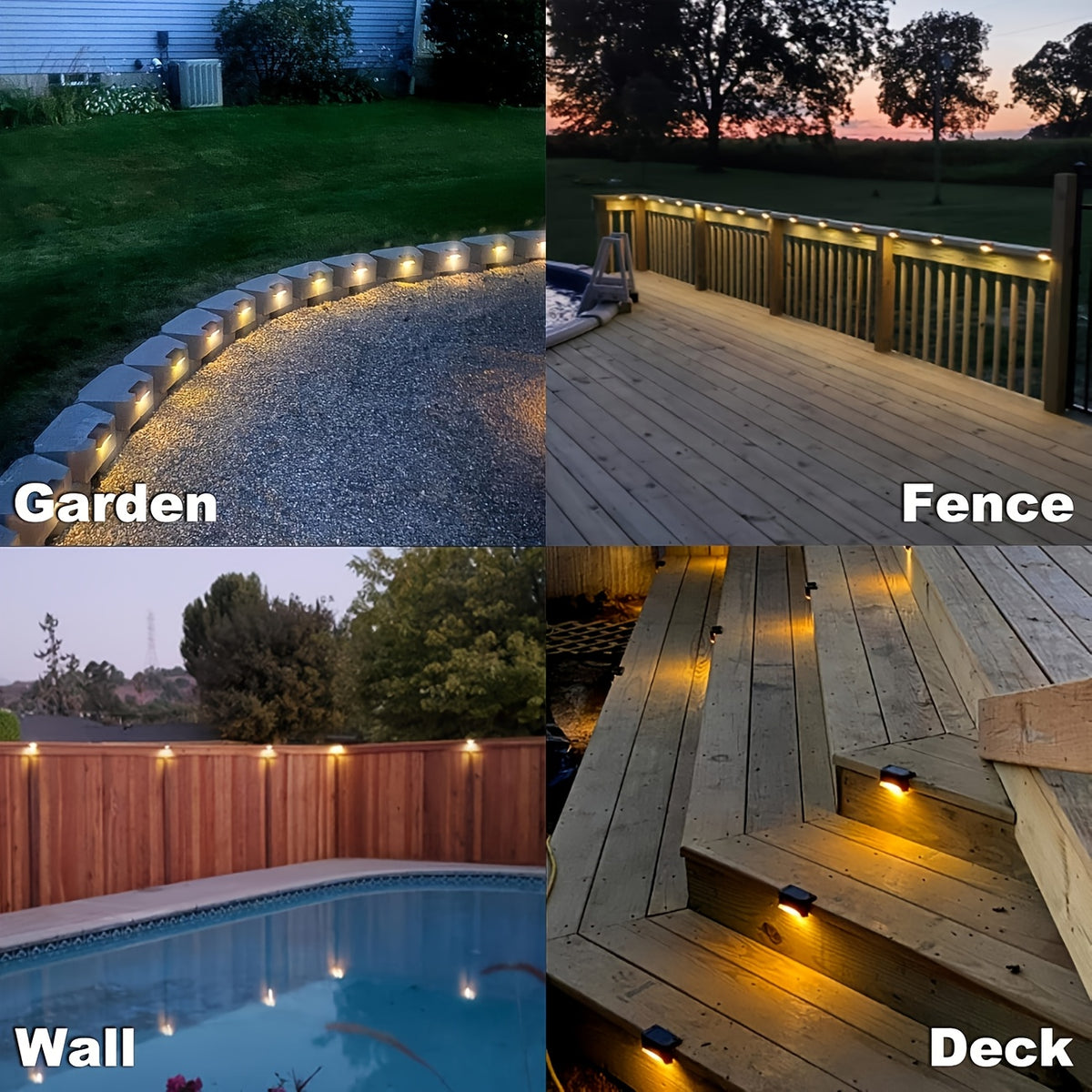 Solar LED Deck Light Multipack with Automatic On-Off, 32 or 64 Piece Options in Black, White or Brown for Patio, Fence, Outdoor Stair and Garden Decoration