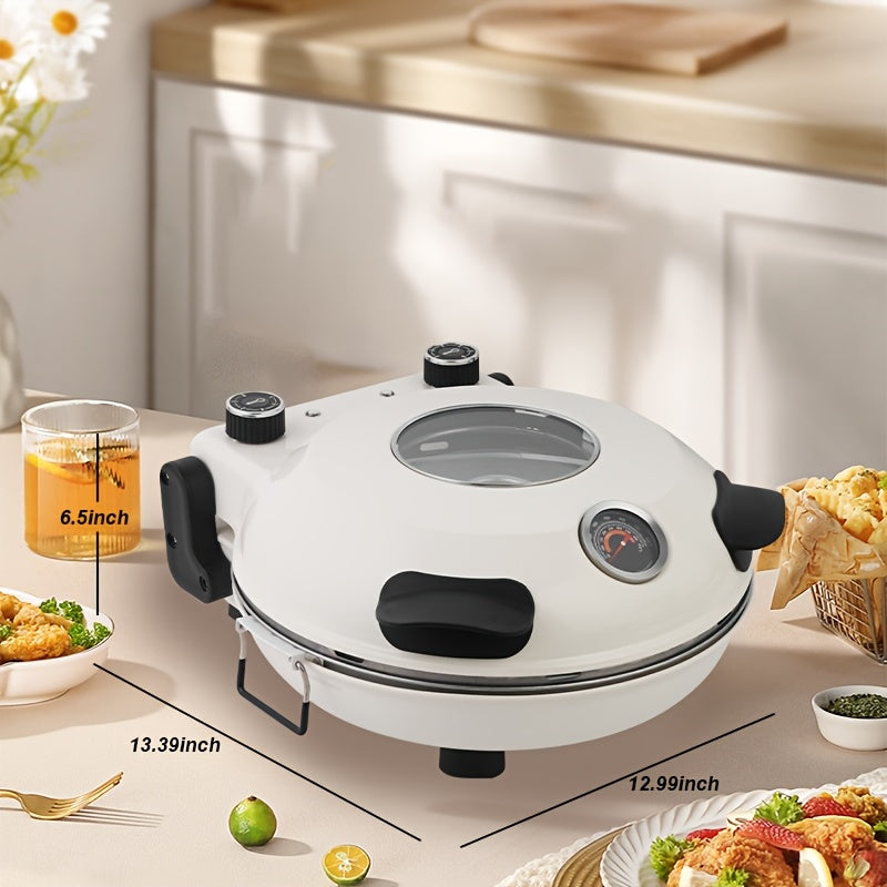 Electric Pizza Oven 12 Inch Indoor Countertop, 1200W Portable Pizza Maker with Dual Heating Elements up to 800F, Dual Knob Control, Removable Ceramic Stone and Viewing Window for Home, Pizzeria-Style Crust and Pizza Nights
