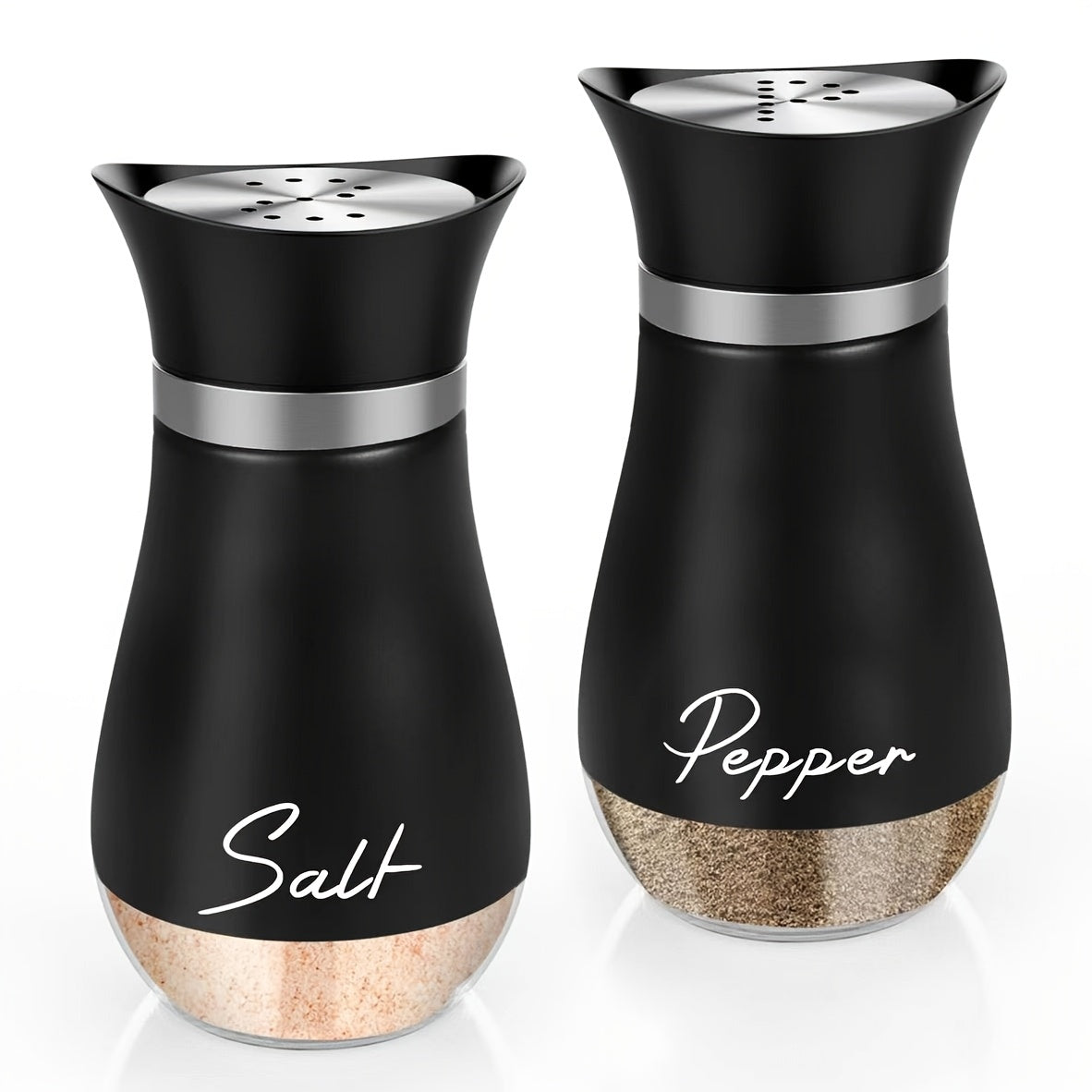 Salt and Pepper Shakers with Glass Bottoms and Stainless Steel Lids, Nine Color Set Options for Everyday Table Seasoning, Kitchen Dining, RV Meals and Barbecues