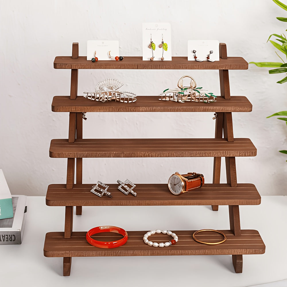 Wooden Display Stand with Vintage Styling, Three, Four or Five Tier Options for Jewelry, Packaged Desserts and Decorative Home or Retail Arrangements