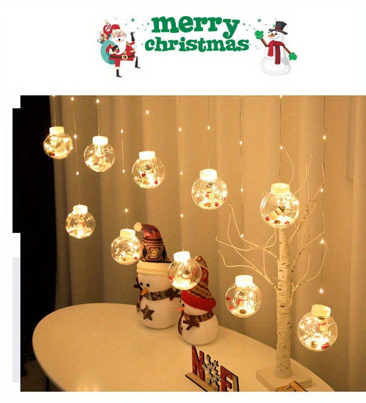 USB Christmas Curtain Lights with 8 Modes, 118.11-Inch Holiday Hanging Decor in Santa Claus, Snowman or Christmas Tree Styles for Seasonal Home Displays
