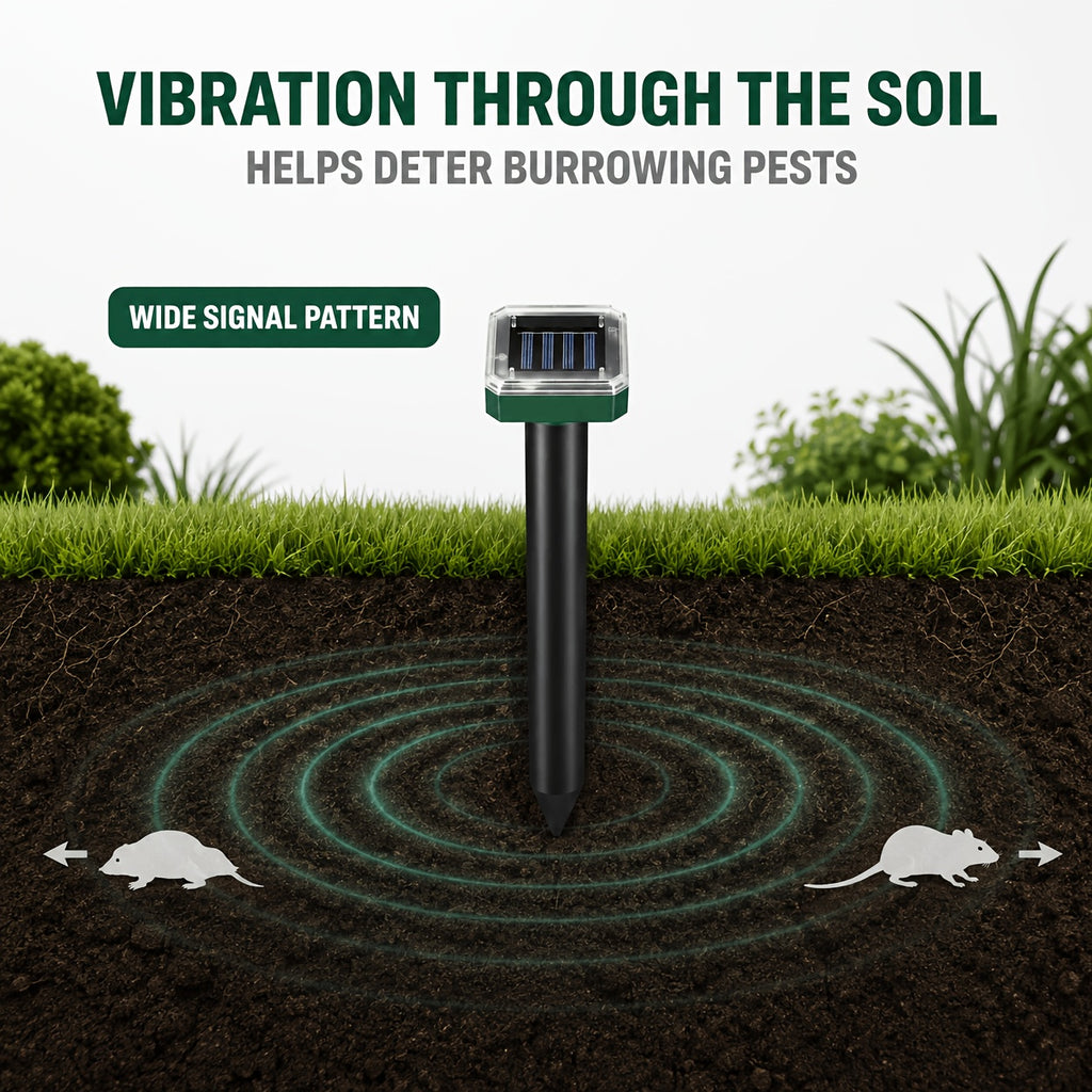 Solar Garden Rodent Repeller with Listed Sound and Vibration Functions, Outdoor Yard Deterrent in Round, Hexagonal and Multi-Pack Options for Lawn Care