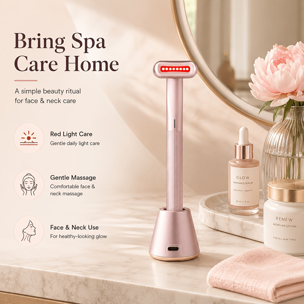 Red Light Facial Massager in Pink with Vibration and Listed Negative Ion Function, Face Care Tool for Women's and Men's At-Home Skincare Routines