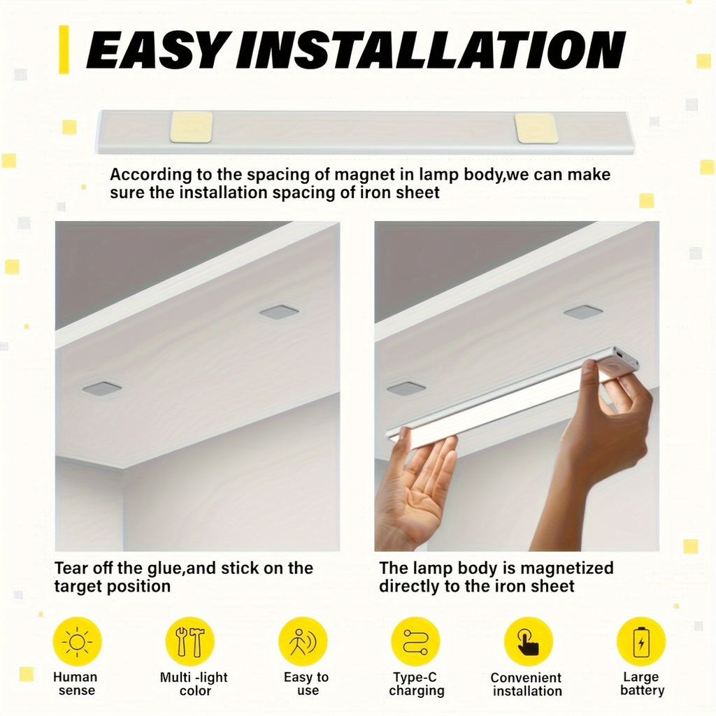 Motion Sensor Under Cabinet Lights with 3 Color Temperatures, USB-C Rechargeable Magnetic LED Bars in 20, 30 or 40cm and 1, 2 or 4-Pack Options