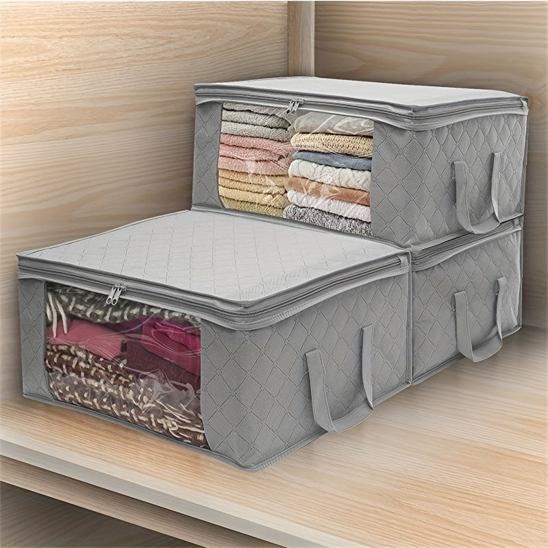 Clothing Storage Bags Set of 3 with Lids and Handles, Foldable Blanket and Quilt Organizers for Bedroom Closets, Wardrobes and Suitable Under-Bed Spaces