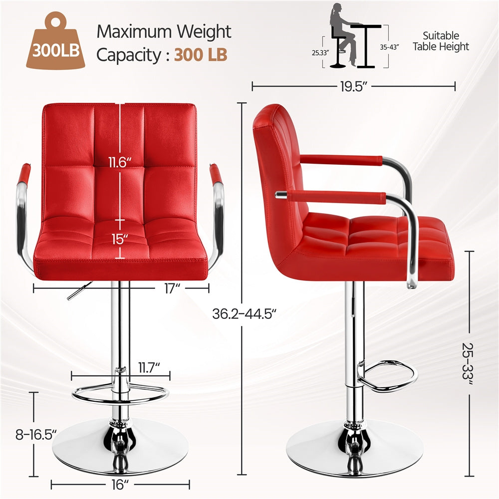 PU Leather Bar Stools Set of 2 by Costoffs, Adjustable Height and 360-Degree Swivel Seats with Backrests, Footrests and Steel Bases for Kitchen Islands