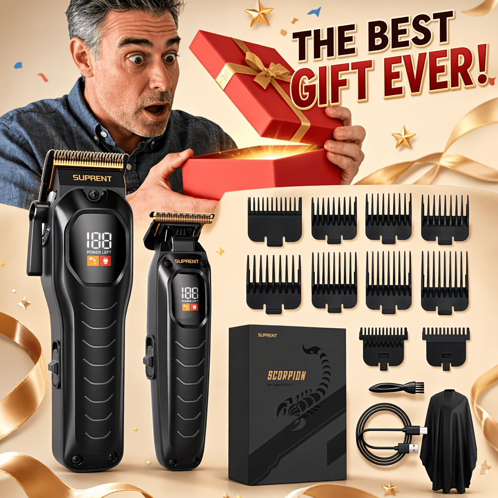 Cordless Grooming Tools by SUPRENT for Men, T-Blade Beard Trimmer or Hair Clippers with Listed LED Display and Rechargeable Power for Home Styling