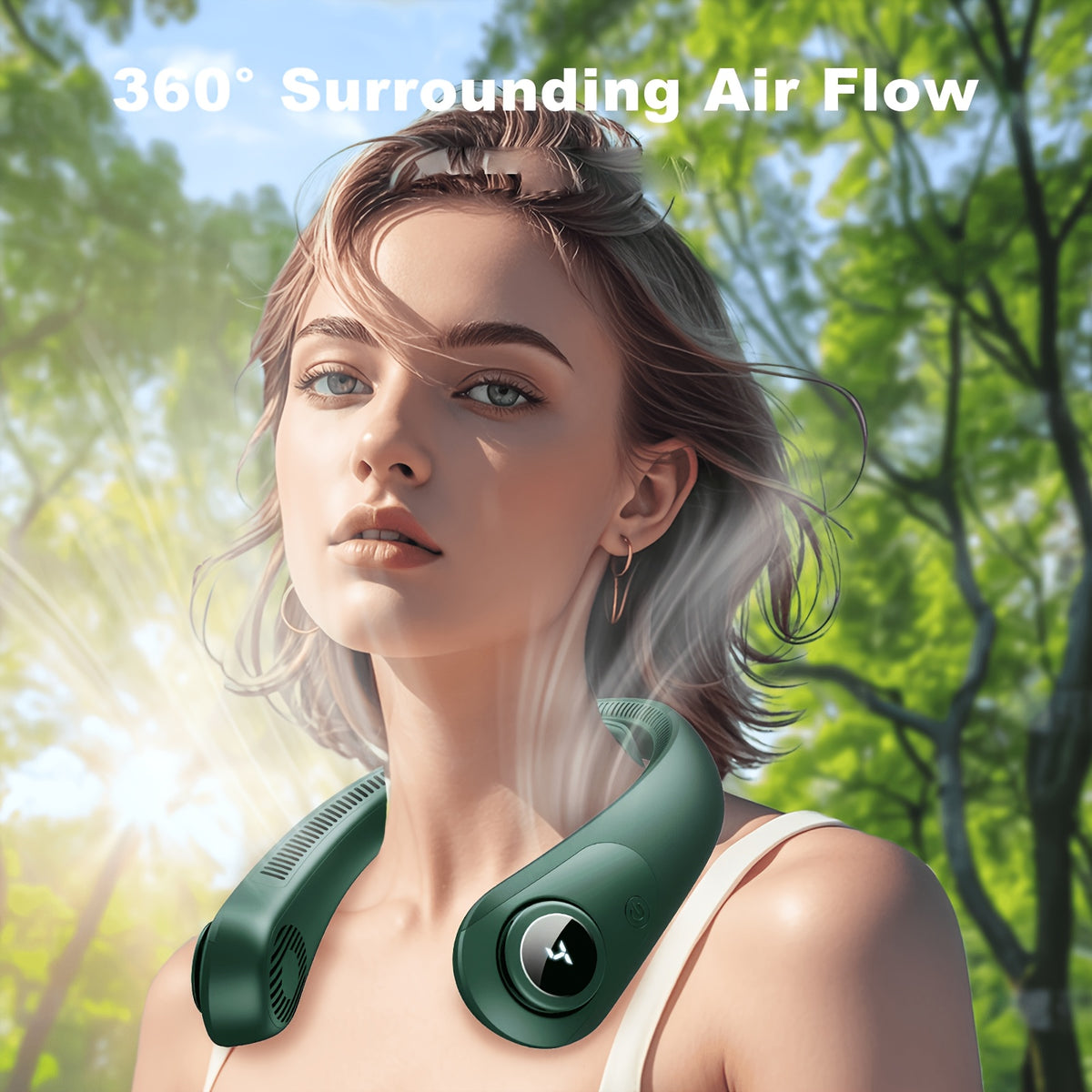 Five-Speed Wearable Neck Fan FZX02, Hands-Free Personal Airflow for Indoor and Outdoor Use in Gray, Dark Blue, Blue, Green or Black for Daily Leisure
