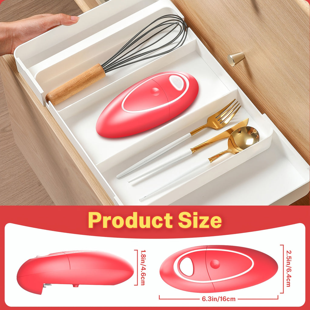 One-Touch Electric Can Opener by Hattyroom with Portable Design and Listed Smooth-Edge Cutting, Black, Grey Red 2 or White Red for Kitchen Meal Prep