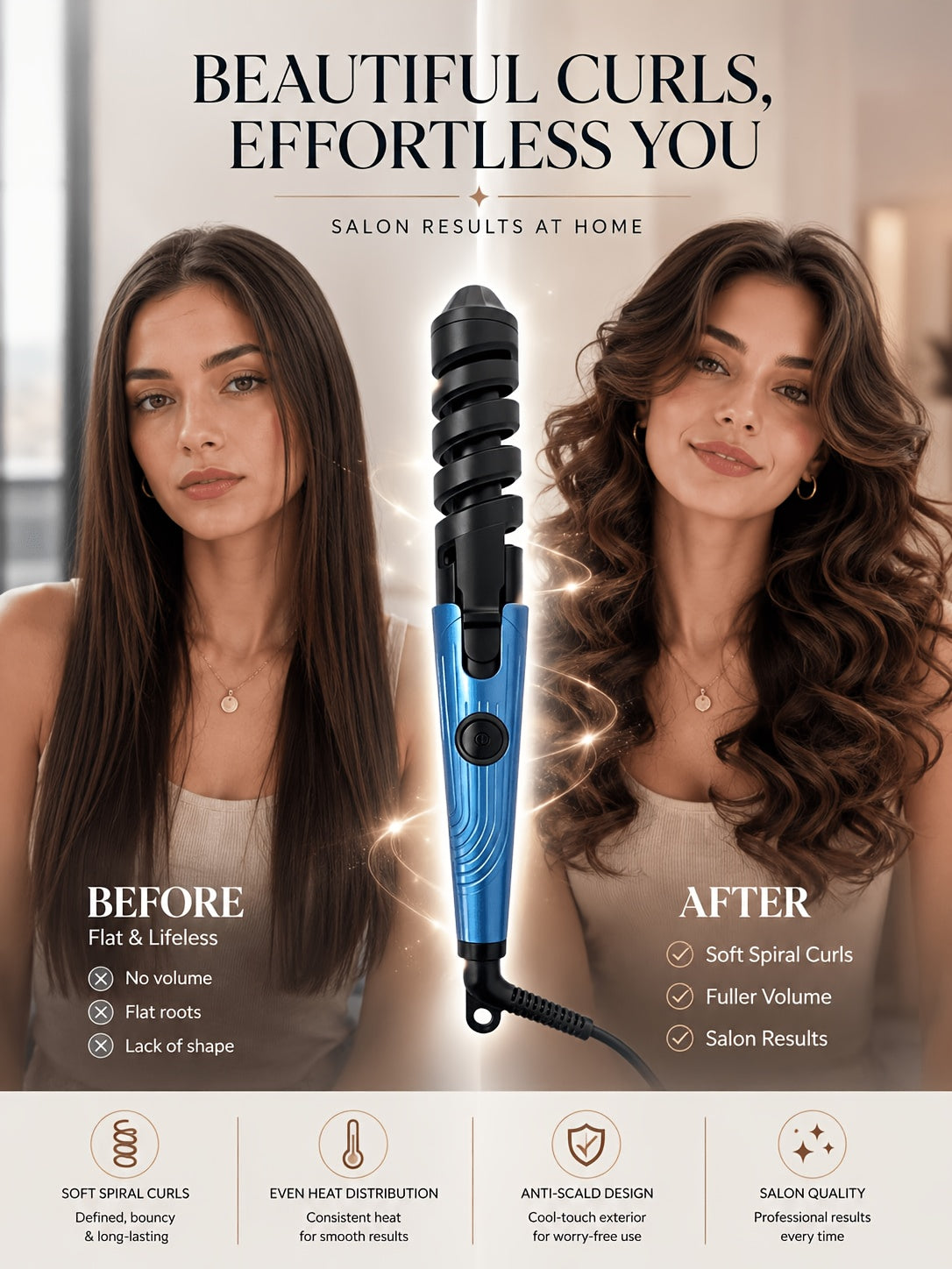Flat Iron and Curling Iron Hair Styling Set with Comb, Upgraded Three-in-One Kit for Straight Hair, Curls and Wave Styling Routines, Birthday or Mother's Day Gift Idea