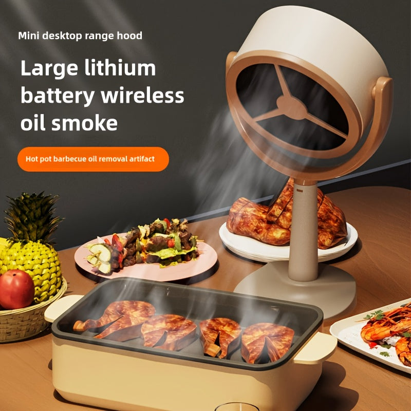 Portable USB Range Hood in Beige with Two Listed Filter Screens, Compact Desktop Exhaust Fan for Instruction-Approved Hotpot and Tabletop Cooking Setups