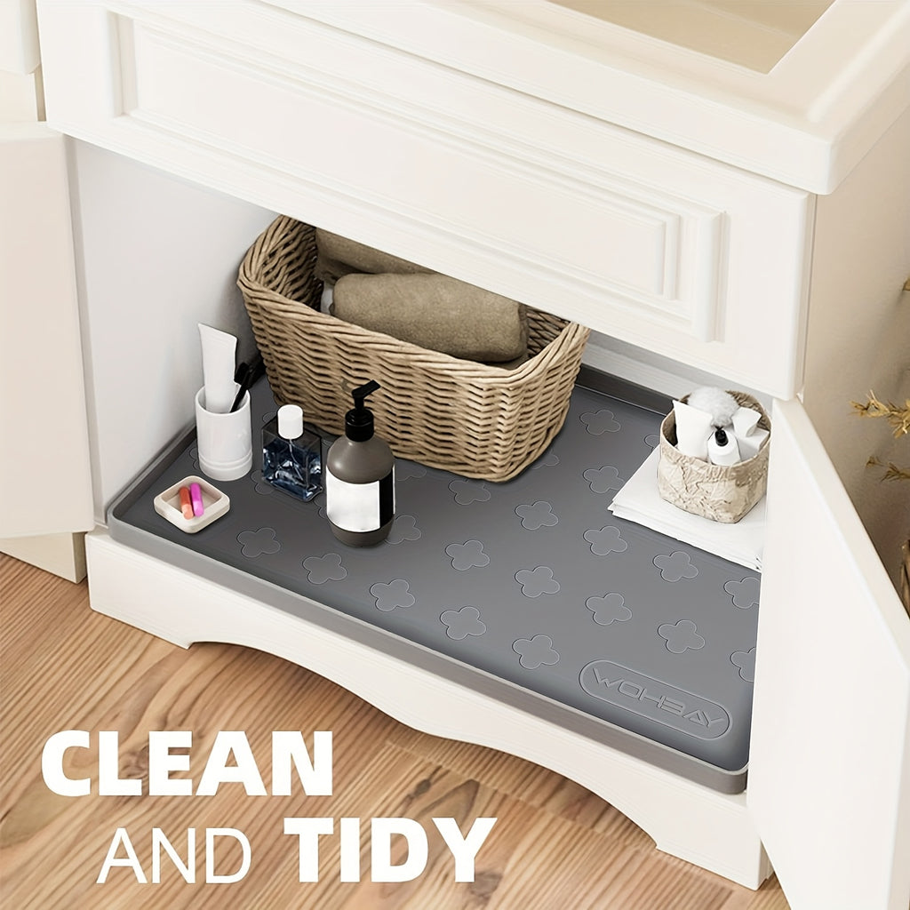 Under Sink Silicone Mat with Raised Edge, 34 x 22 or 17 x 12.6 Inch Cabinet Liner and Drip Tray in Dark Grey or Grayish White with Two-Pack Options