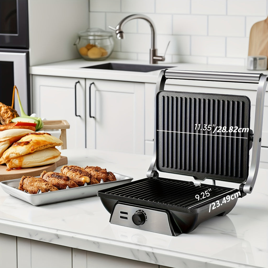 Floating-Hinge Panini Press and Indoor Grill with Nonstick Plate Wording, 180-Degree Opening and Grease Tray, Color or Timer-Control Options for Sandwiches