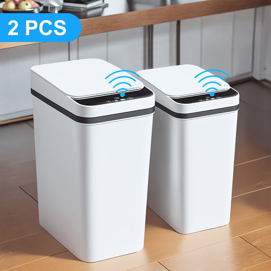 Touchless Bathroom Trash Can Set with 4-Gallon and 2.8-Gallon Bins, Two Slim Motion Sensor Waste Baskets with Lids in White or Black for Bedroom and Office